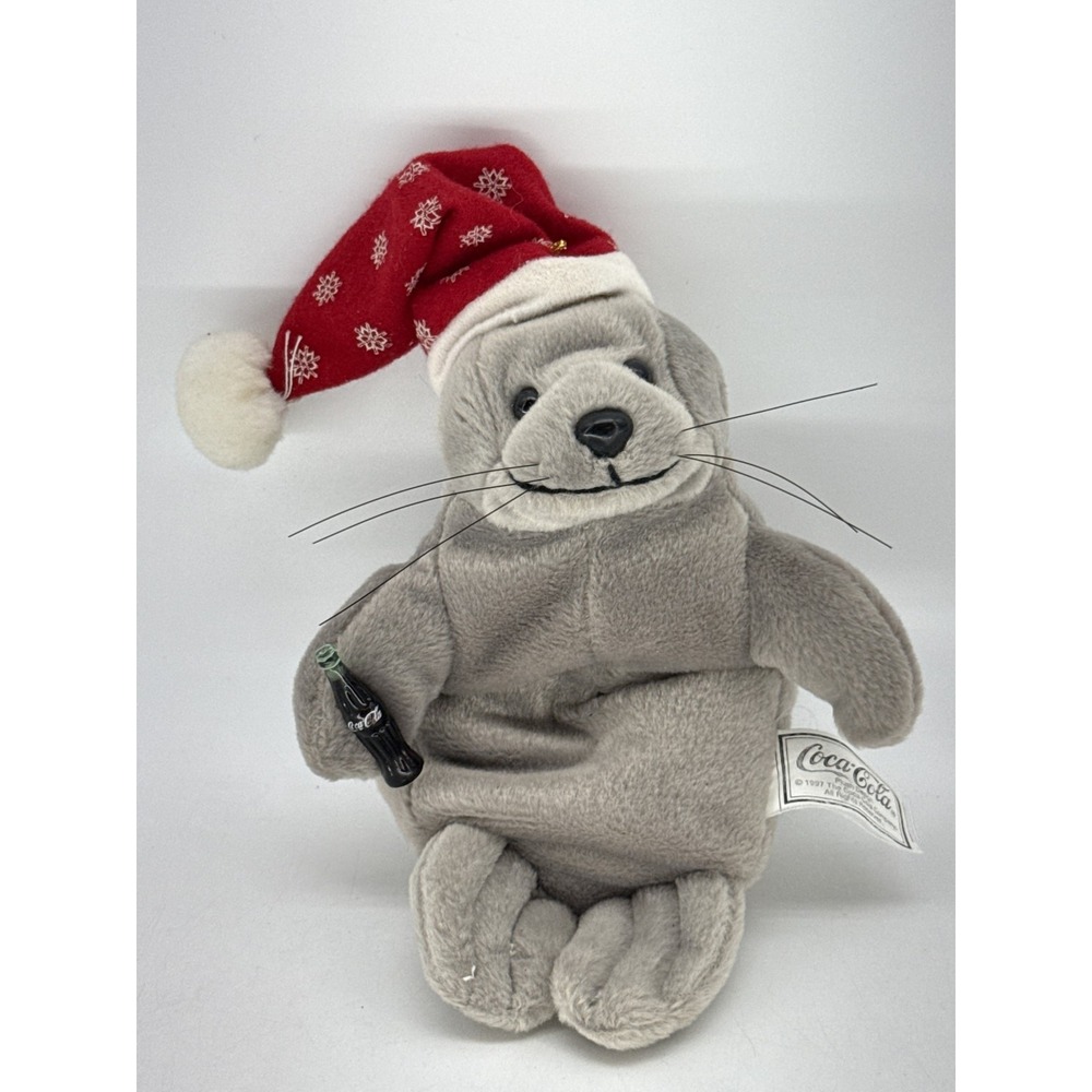 Coca Cola Seal Plush Gray Christmas Holiday Stuffed